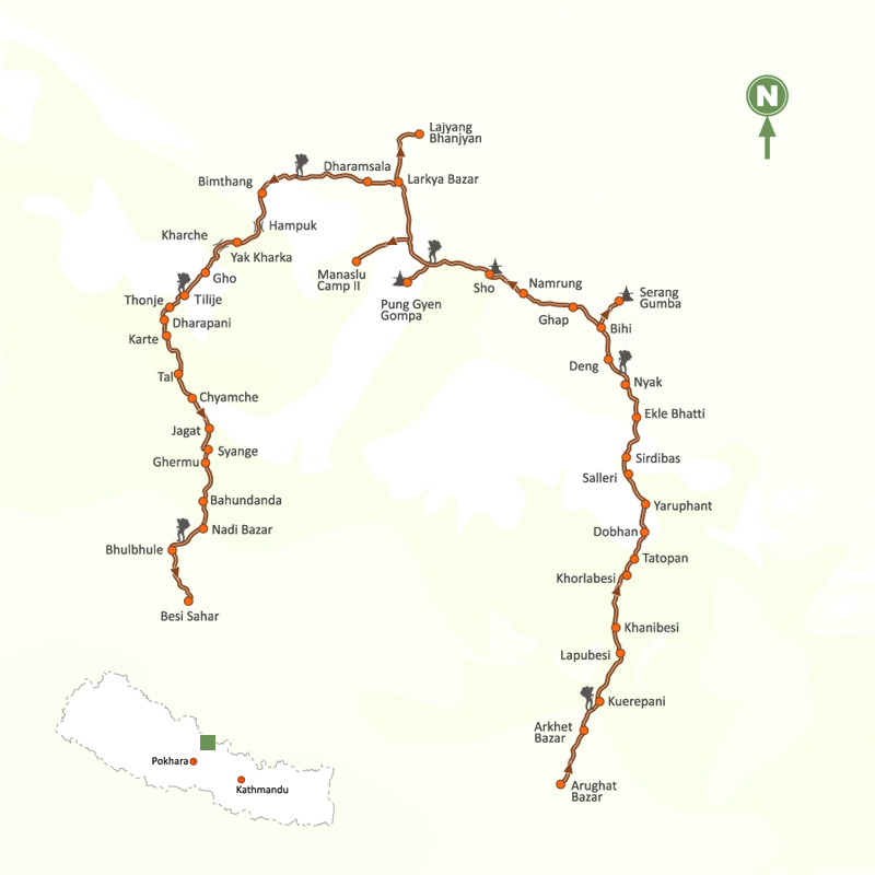 Manaslu Circuit Trek route map